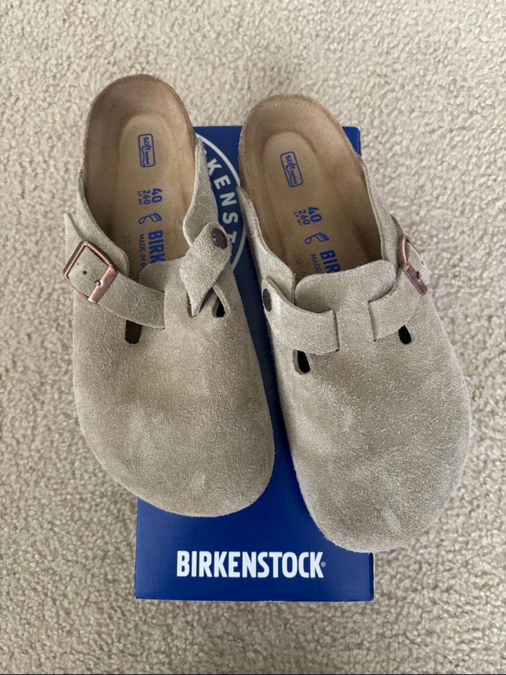 NIB Birkenstock Taupe Suede Boston BS Clog - Taupe - Size 40 US L 9 M 7 Regular